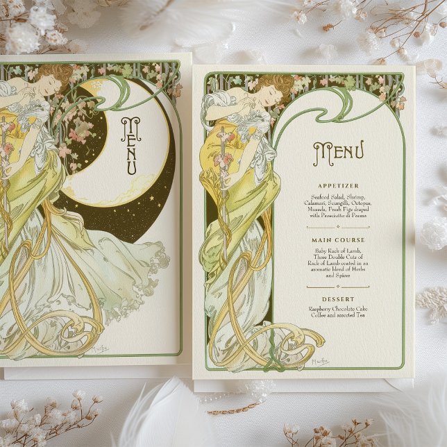 Tarjeta de menú Art Nouveau Moonlit Boda (Subido por el creador)