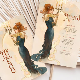 Tarjeta de menú Art Nouveau para Bodas con velas