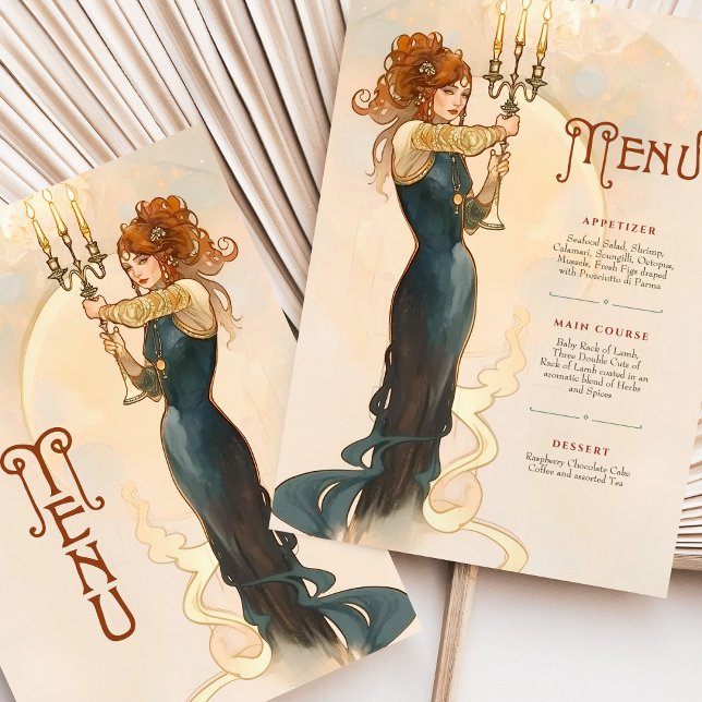 Tarjeta de menú Art Nouveau para Bodas con velas (Subido por el creador)