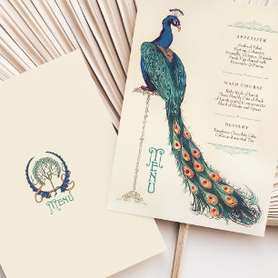 Tarjeta de menú Art Nouveau Peacock Boda