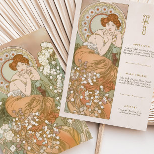 Tarjeta de menú Art Nouveau vintage Floral Goddess