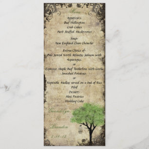 Tarjeta de menú Aves y Bodas verdes de árbol