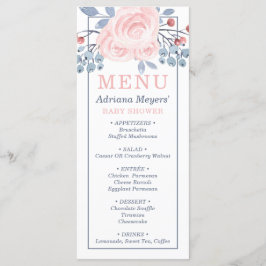 Tarjeta de menú Baby Shower, azul, rosa Rubor