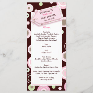 Tarjeta de menú Baby Shower de puntos rosas felice