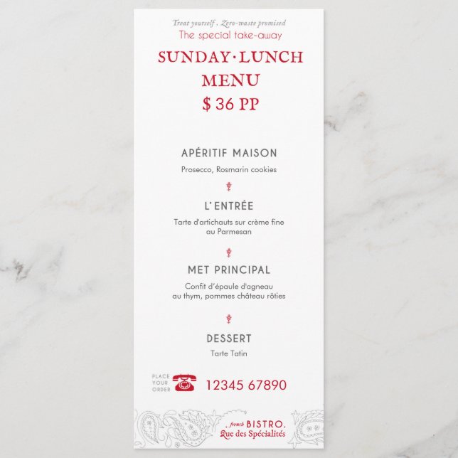 Tarjeta de menú Bistro (Anverso)