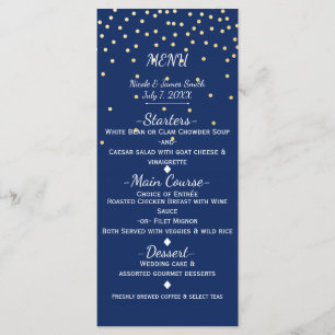 Tarjeta de menú Blue & Gold Tiny Confetti Boda