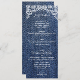 Tarjeta De Menú Blue Jean Denim And Lace Boda