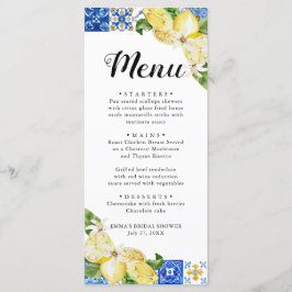 Tarjeta de menú Blue Tile Lemon Italiana Bridal Sh