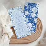 Tarjeta de menú Blue White Chinoiserie Floral Porc<br><div class="desc">Estas hermosas tarjetas de menú le darán un toque perfecto a su boda/ocasión especial. El elegante diseño presenta flores botánicas y pájaros de chinoiserie azules y blancos elegantes,  complementados con tipografía moderna.</div>