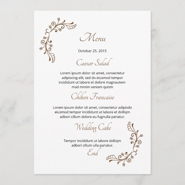 Tarjeta de menú boda (Anverso)