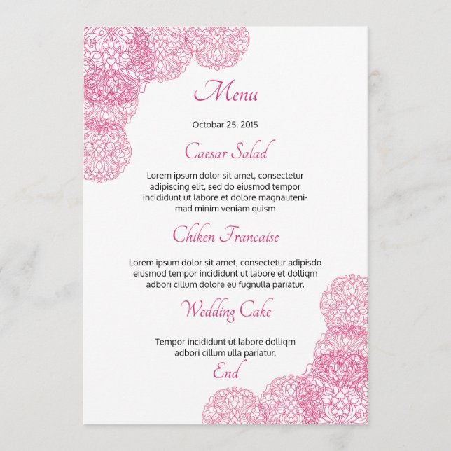 Tarjeta de menú Boda (Anverso)