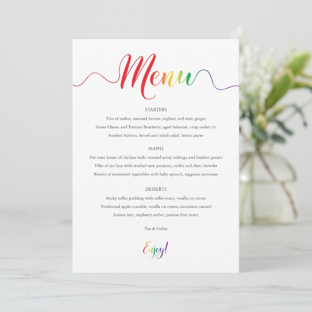 Tarjeta de menú Boda arcoiris (Anverso de pie)