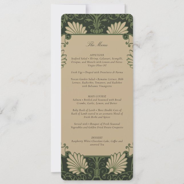 Tarjeta de menú Boda Art Deco de época (Anverso)