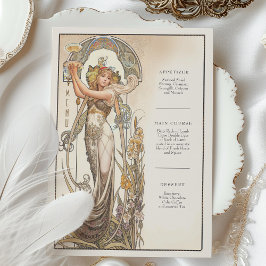 Tarjeta de menú Boda Art Nouveau de Moda de época