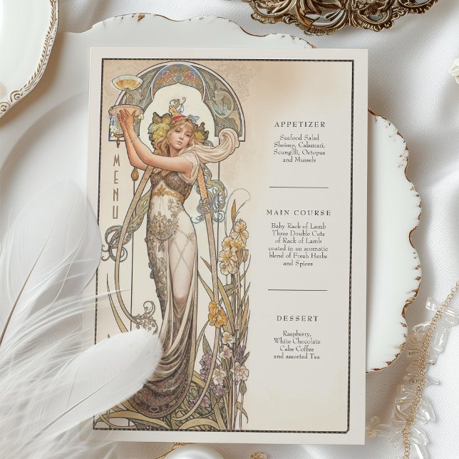 Tarjeta de menú Boda Art Nouveau de Moda de época (Subido por el creador)