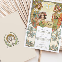 Tarjeta de menú Boda Art Nouveau de Moda de época