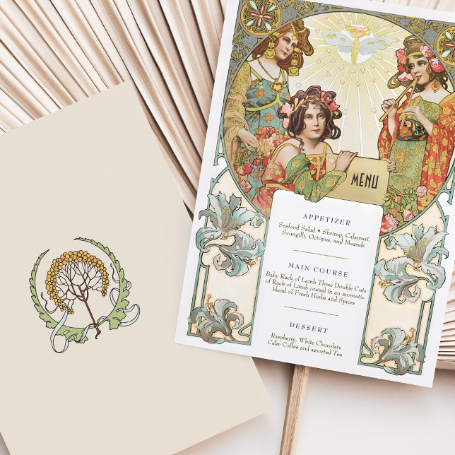 Tarjeta de menú Boda Art Nouveau de Moda de época (Subido por el creador)