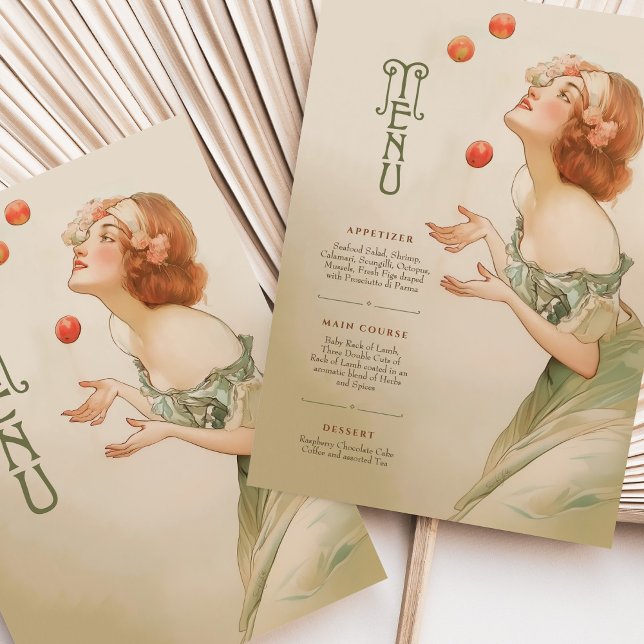 Tarjeta de menú Boda Art Nouveau Peaches (Subido por el creador)