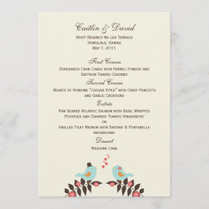 Tarjeta de menú Boda Aves Amores