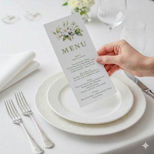 Tarjeta de menú Boda botánico floral blanca