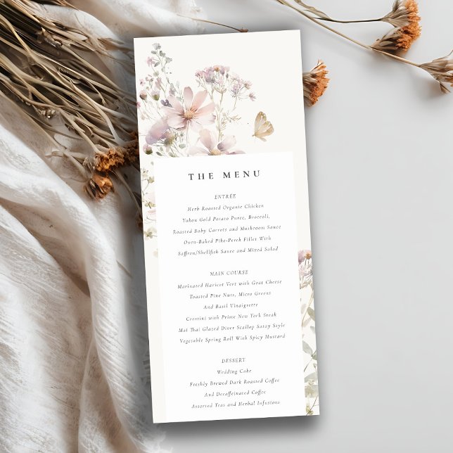 Tarjeta de menú Boda botánico Lilac Wildflower Fer (Subido por el creador)