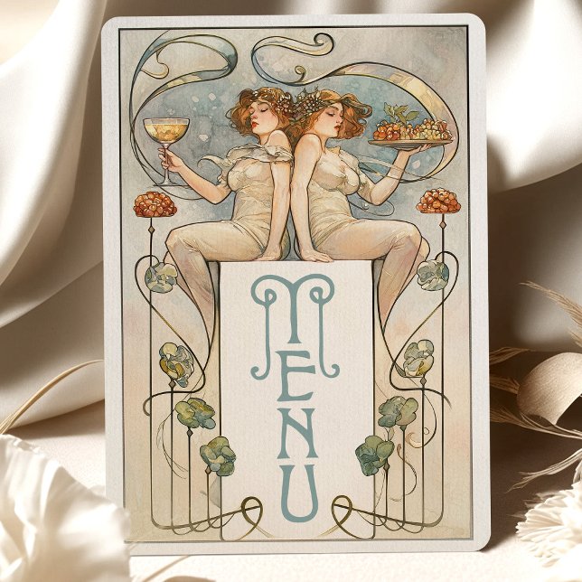 Tarjeta de menú Boda clásica figurativa Art Nouvea (Subido por el creador)