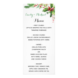 tarjeta de menú boda color agua botánico rojo verd