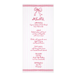 Tarjeta de menú boda con guion rosa y blanco