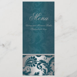 Tarjeta de menú Boda Damask II plateado y Verde az