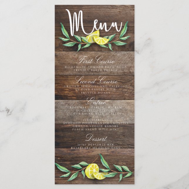 TARJETA DE MENÚ | Boda de acuarela de limón de mad (Anverso)