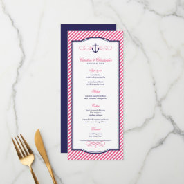 Tarjeta de menú Boda de anclaje náutico y rosa