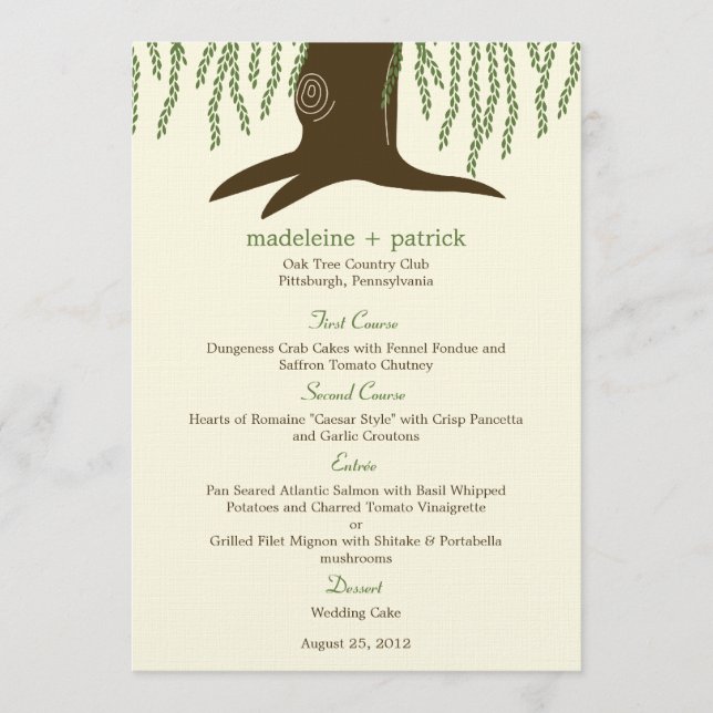 Tarjeta de menú Boda de árbol silvestre (Anverso)