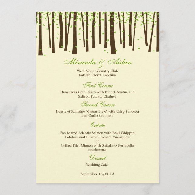 Tarjeta de menú Boda de árboles forestales - Verde (Anverso)