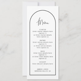 Tarjeta de menú Boda de arco blanco y negro