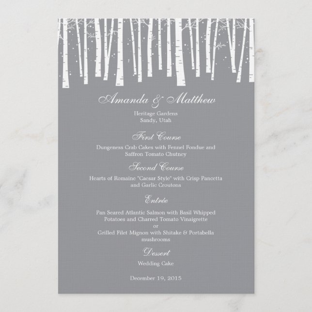 Tarjeta de menú Boda de bosque de invierno (Anverso)