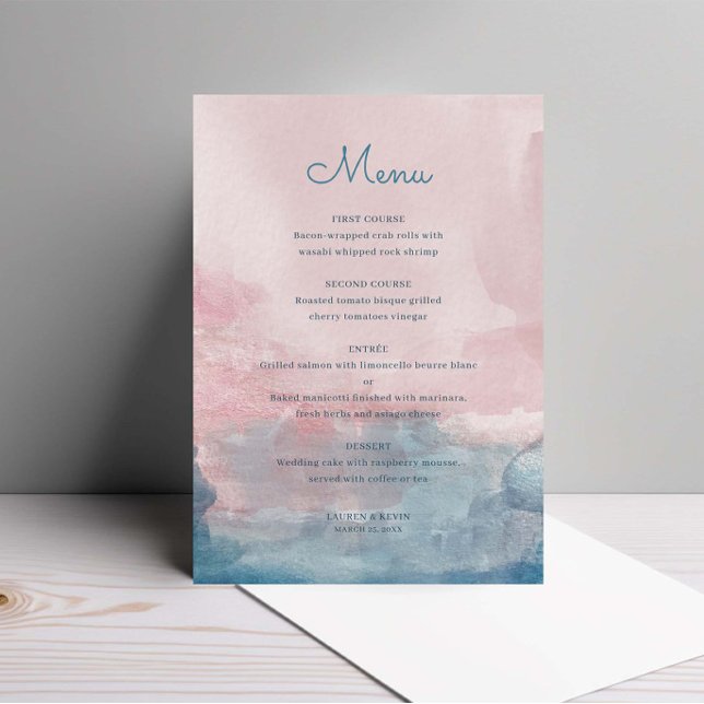 Tarjeta de menú Boda de color rosa y azul (Subido por el creador)