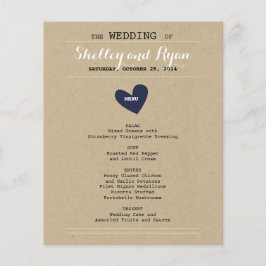 Tarjeta de menú Boda de corazón simple