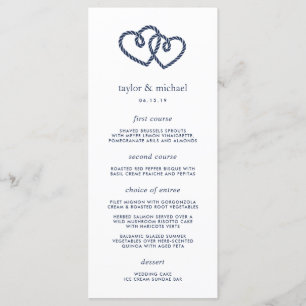 Tarjeta de menú Boda de corazones notados