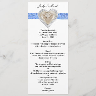 Tarjeta de menú Boda de encaje azul de Unicorn