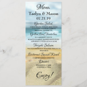 Tarjeta de menú Boda de escenas de playa Boda trop