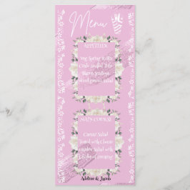 Tarjeta de menú boda de escritura floral rosa