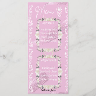 Tarjeta de menú boda de escritura floral rosa