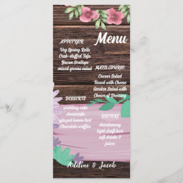 Tarjeta de menú boda de escritura floral Rustic Wo