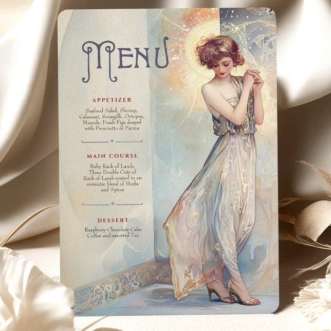 Tarjeta de menú Boda de estilo Art Nouveau pastora (Subido por el creador)