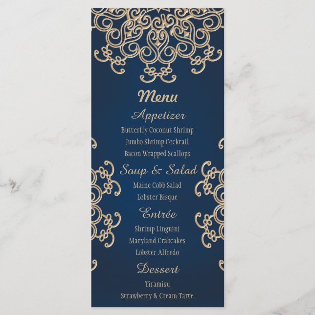 Tarjeta de menú Boda de estilo hindú marinero y do (Anverso)