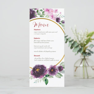 Tarjeta de menú Boda de flor de color de agua