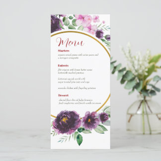 Tarjeta de menú Boda de flor de color de agua