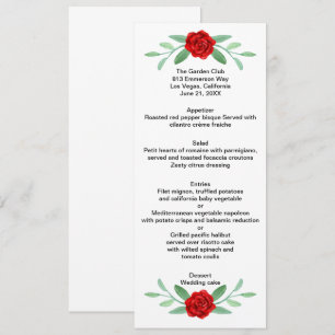 Tarjeta de menú Boda de floración roja de vegetaci