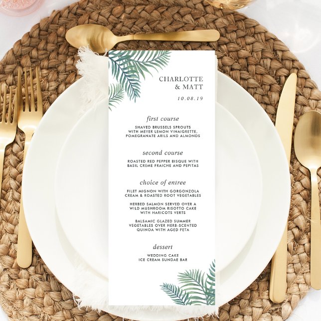 Tarjeta de menú Boda de follaje tropical (Subido por el creador)
