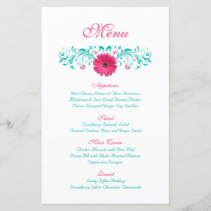 Tarjeta de menú Boda de Gerbera Rosa